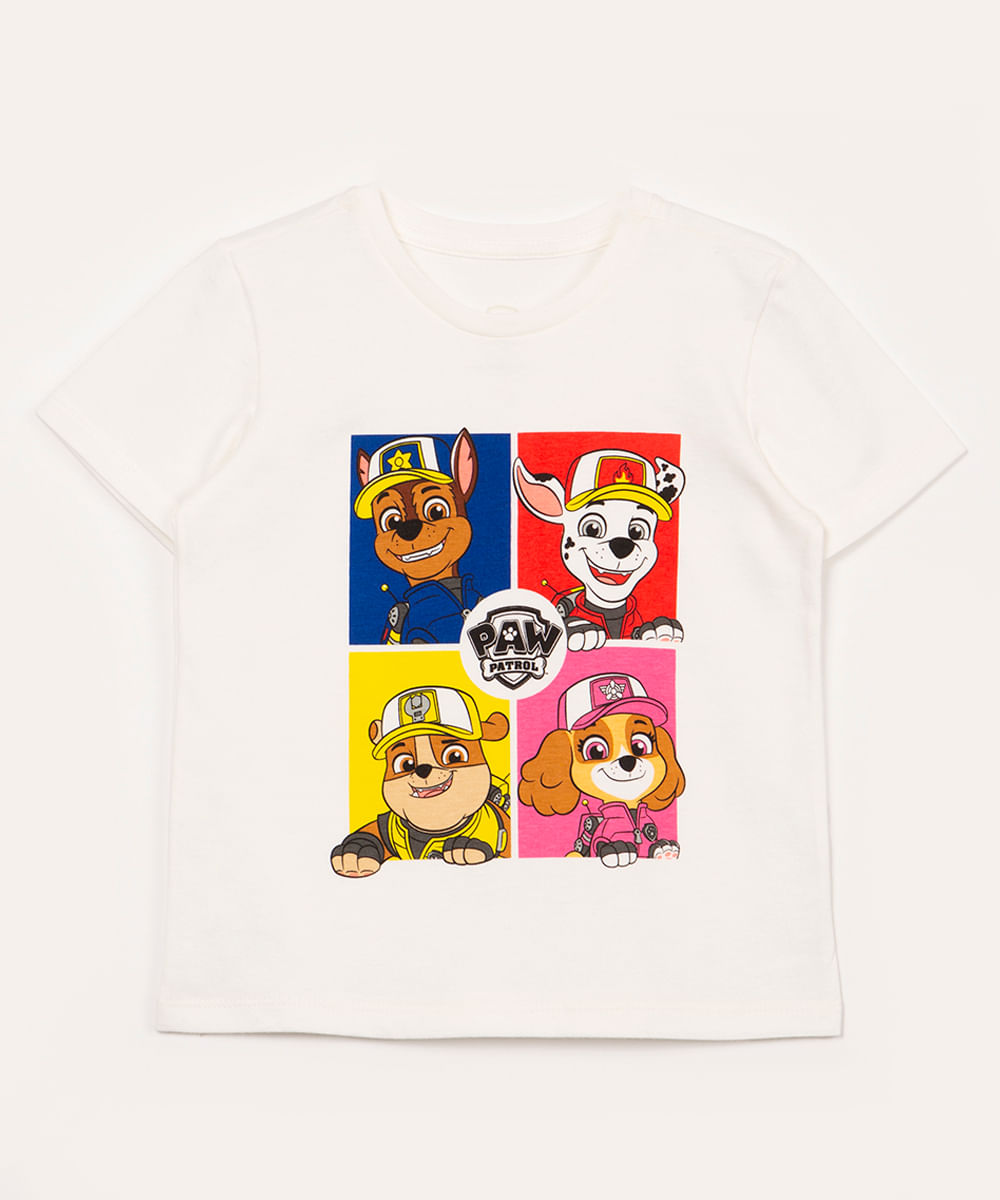 camiseta de algodão infantil patrulha canina manga curta off white