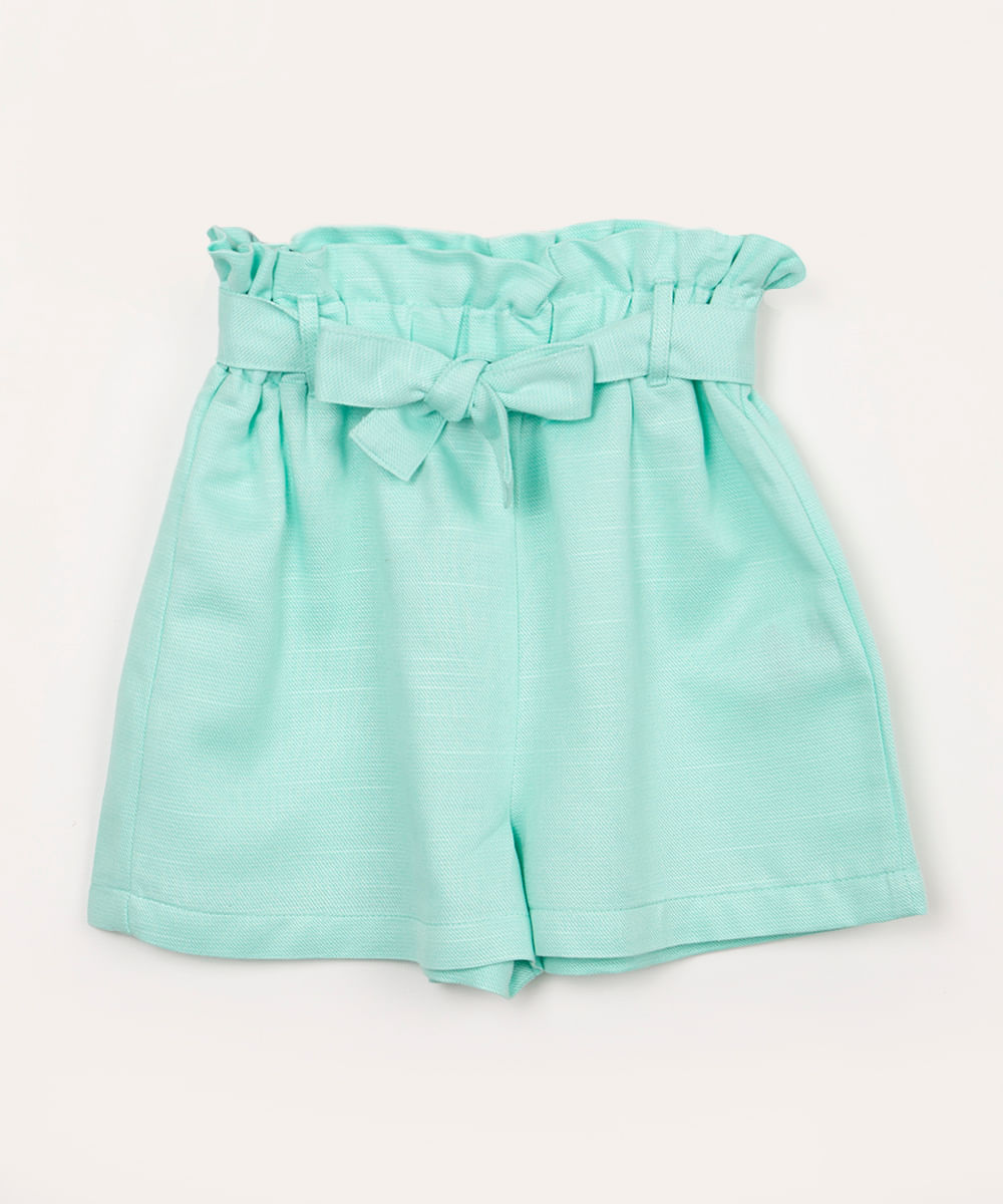 short infantil de viscose com babado e faixa verde claro