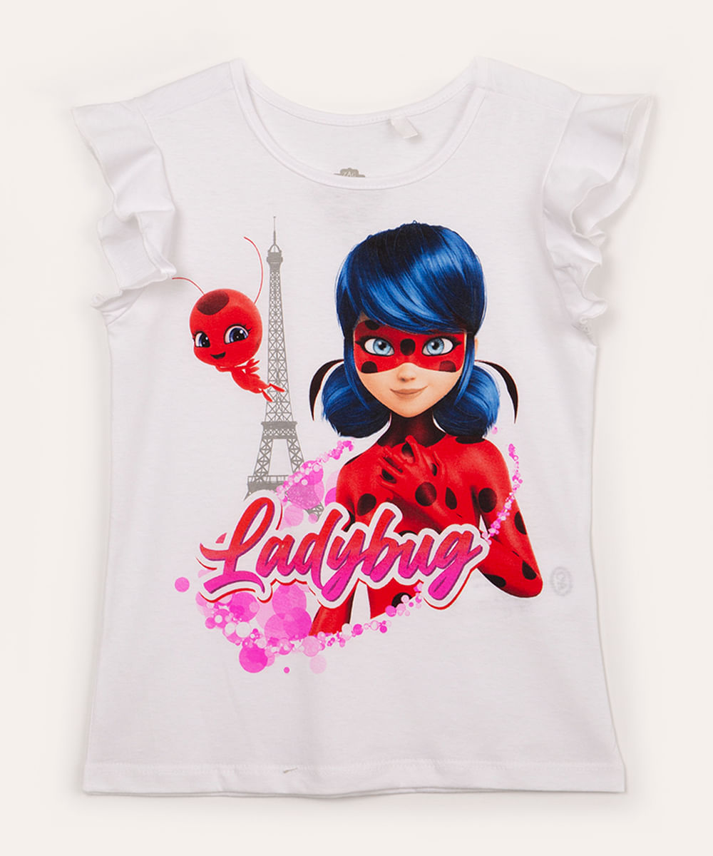 camiseta de algodão infantil ladybug manga curta off white