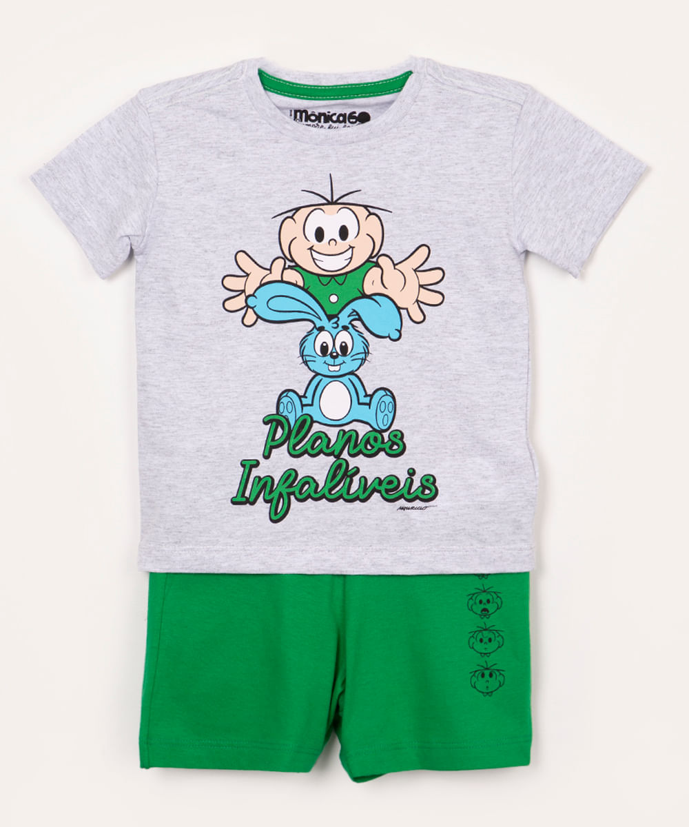 pijama de algodão infantil cebolinha manga curta branco