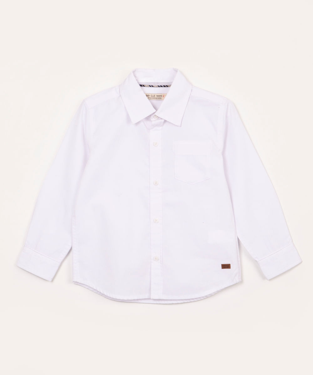 camisa de algodão infantil manga longa branco