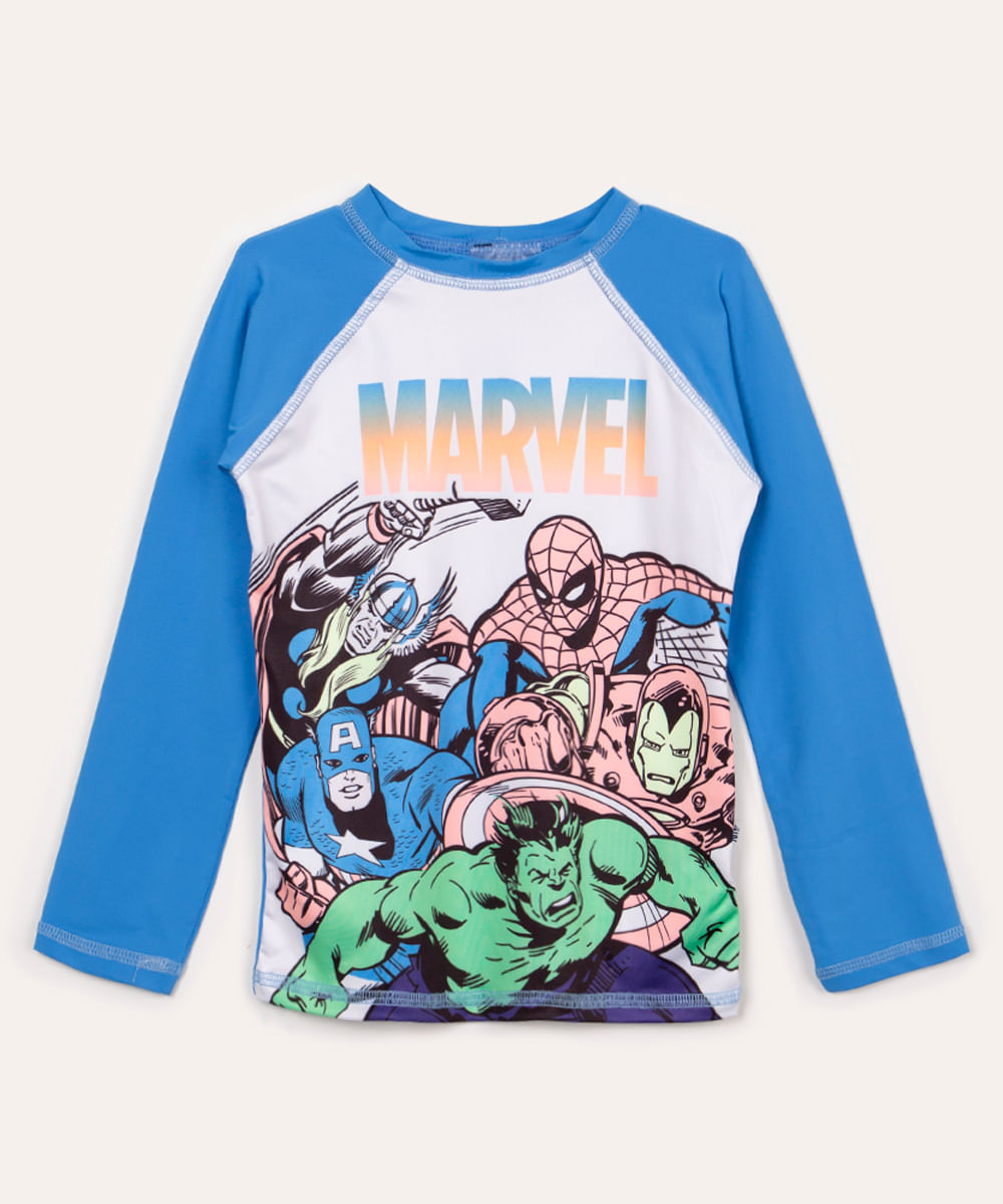 camiseta de praia infantil heróis marvel proteção uv colorido