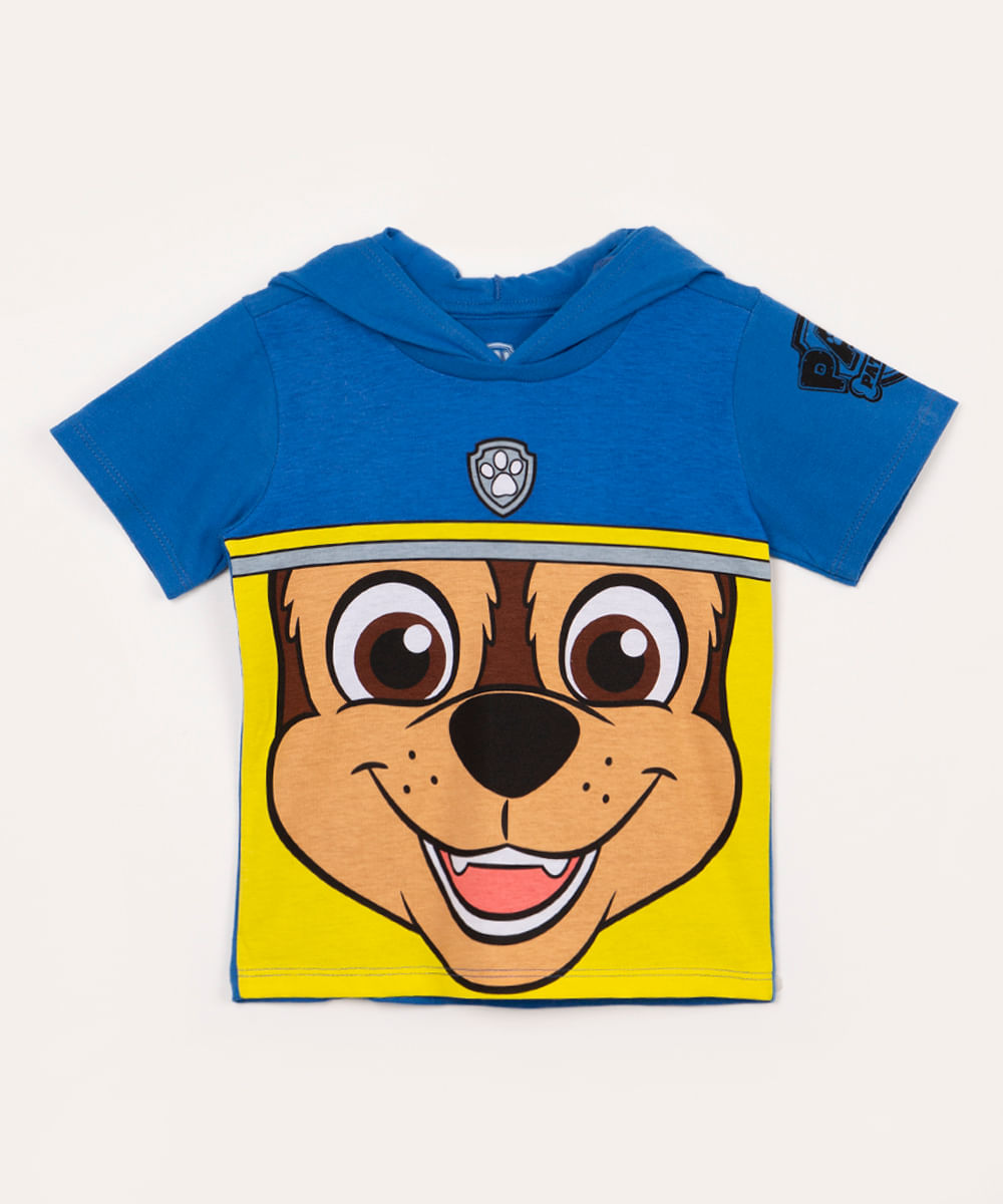 camiseta de algodão infantil patrulha canina com capuz azul royal