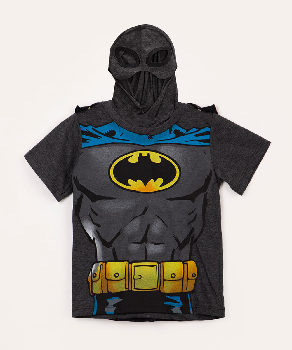 camiseta de algodão infantil batman com capuz mascara chumbo