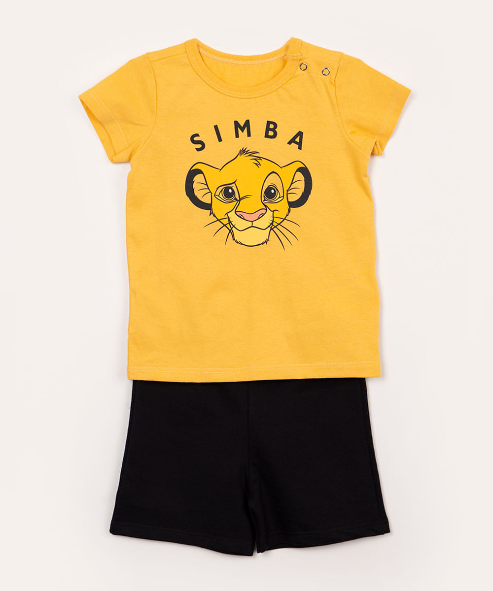 conjunto infantil simba manga curta amarelo