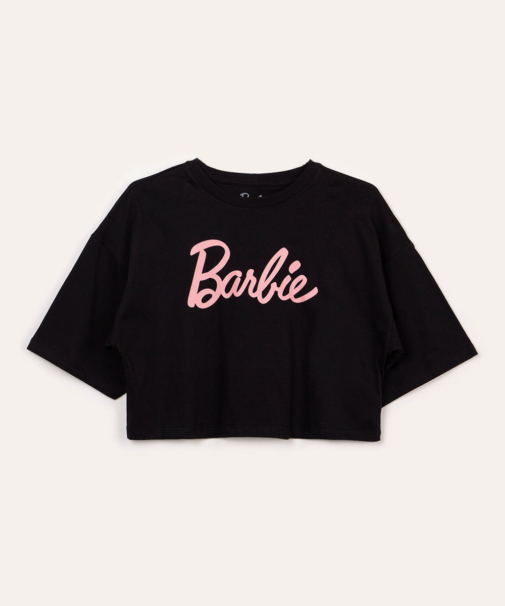 blusa de algodão juvenil barbie manga curta preta