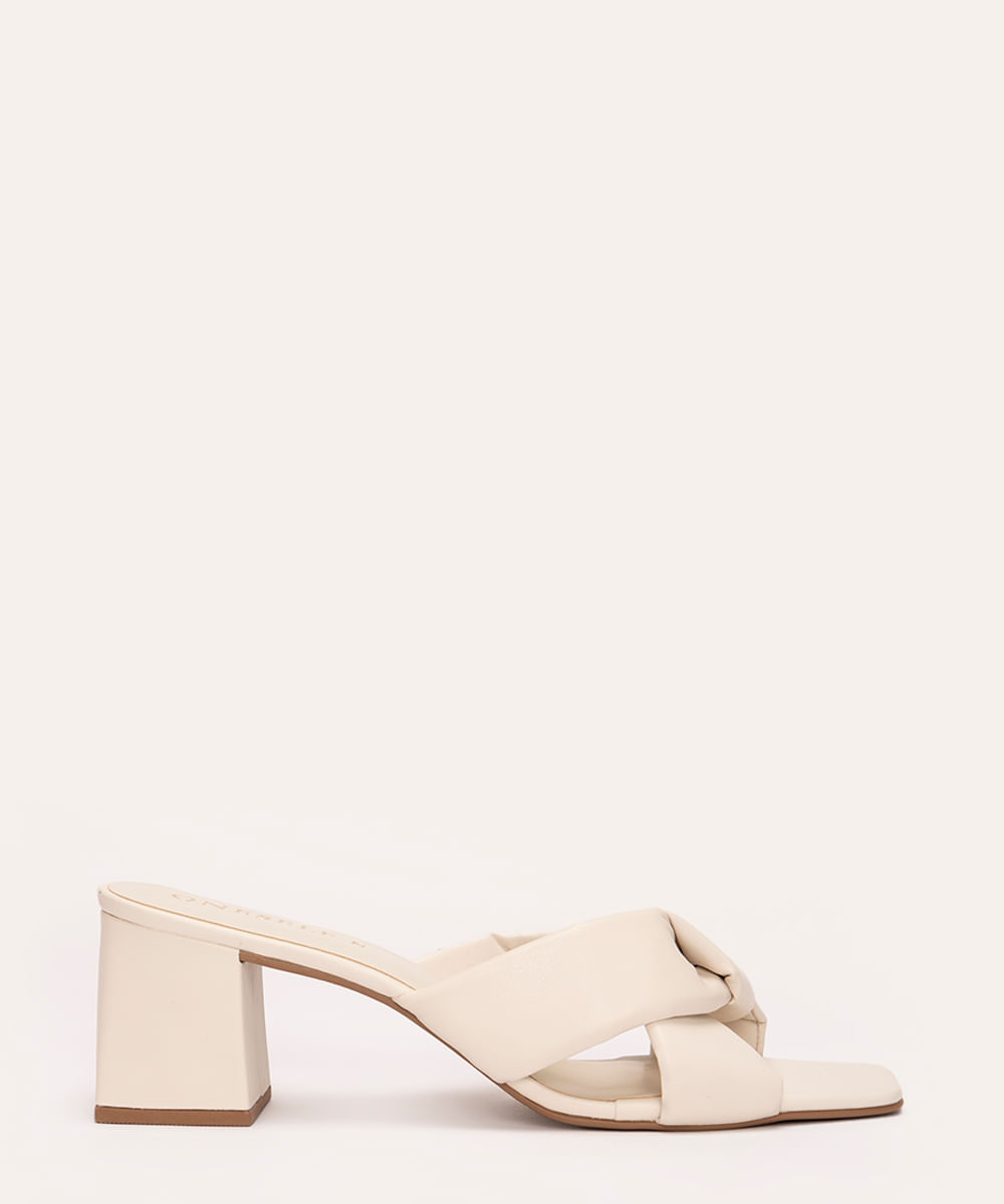 tamanco bico quadrado salto médio oneself off white