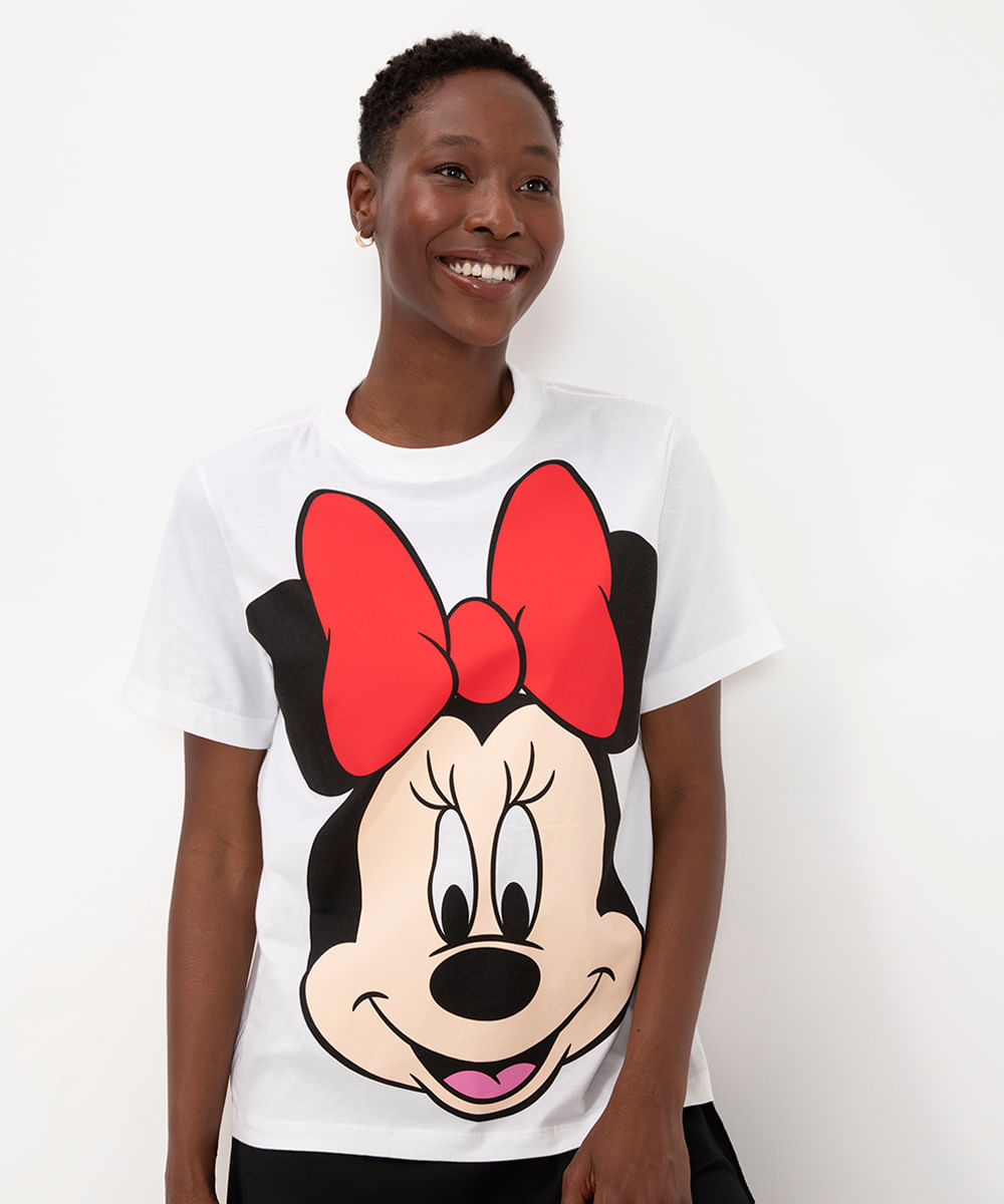 camiseta de algodão oversized minnie mouse manga curta off white