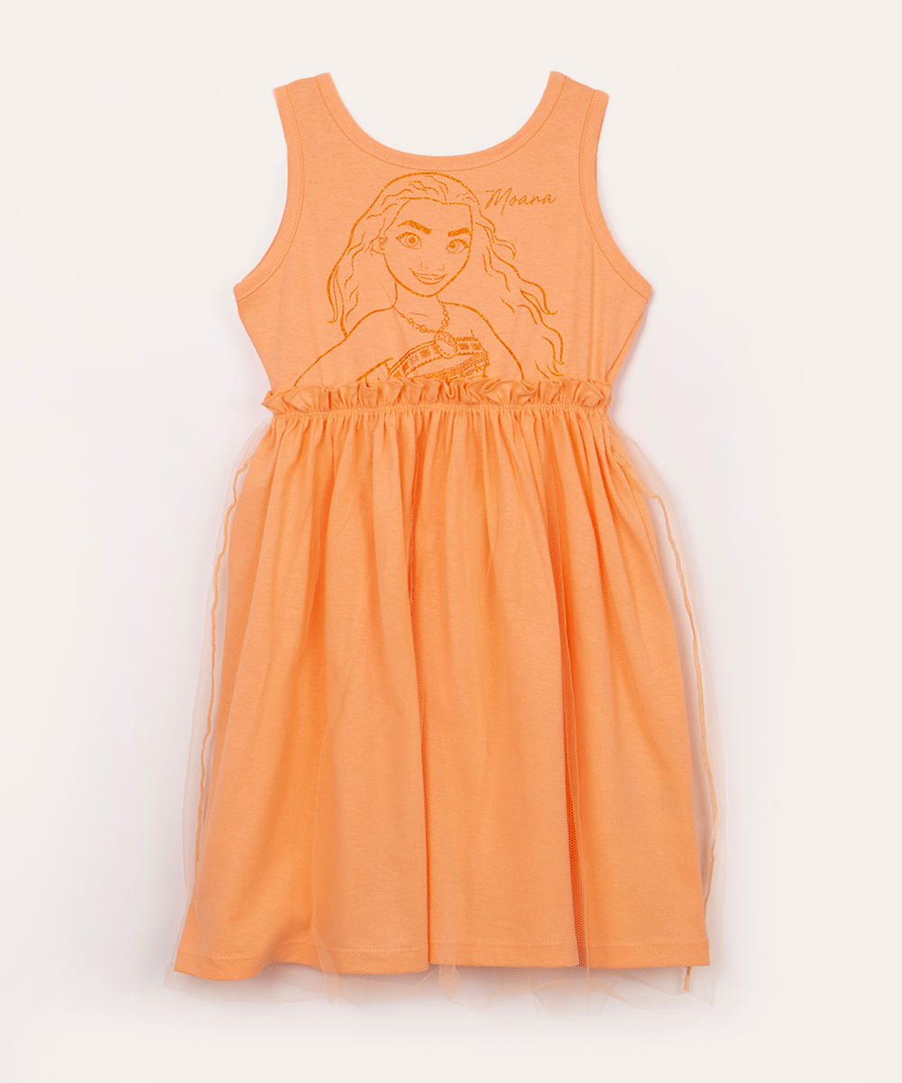 vestido infantil de algodão moana com tule laranja