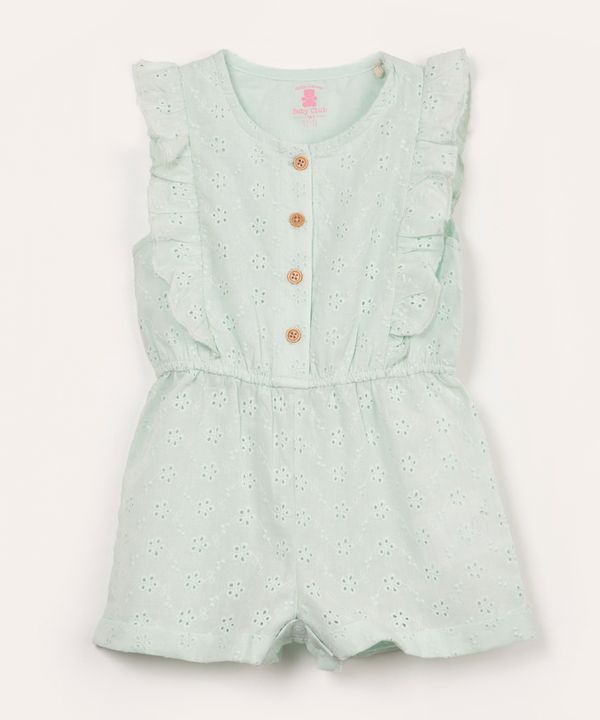 macacão de laise infantil com babado verde 9-12