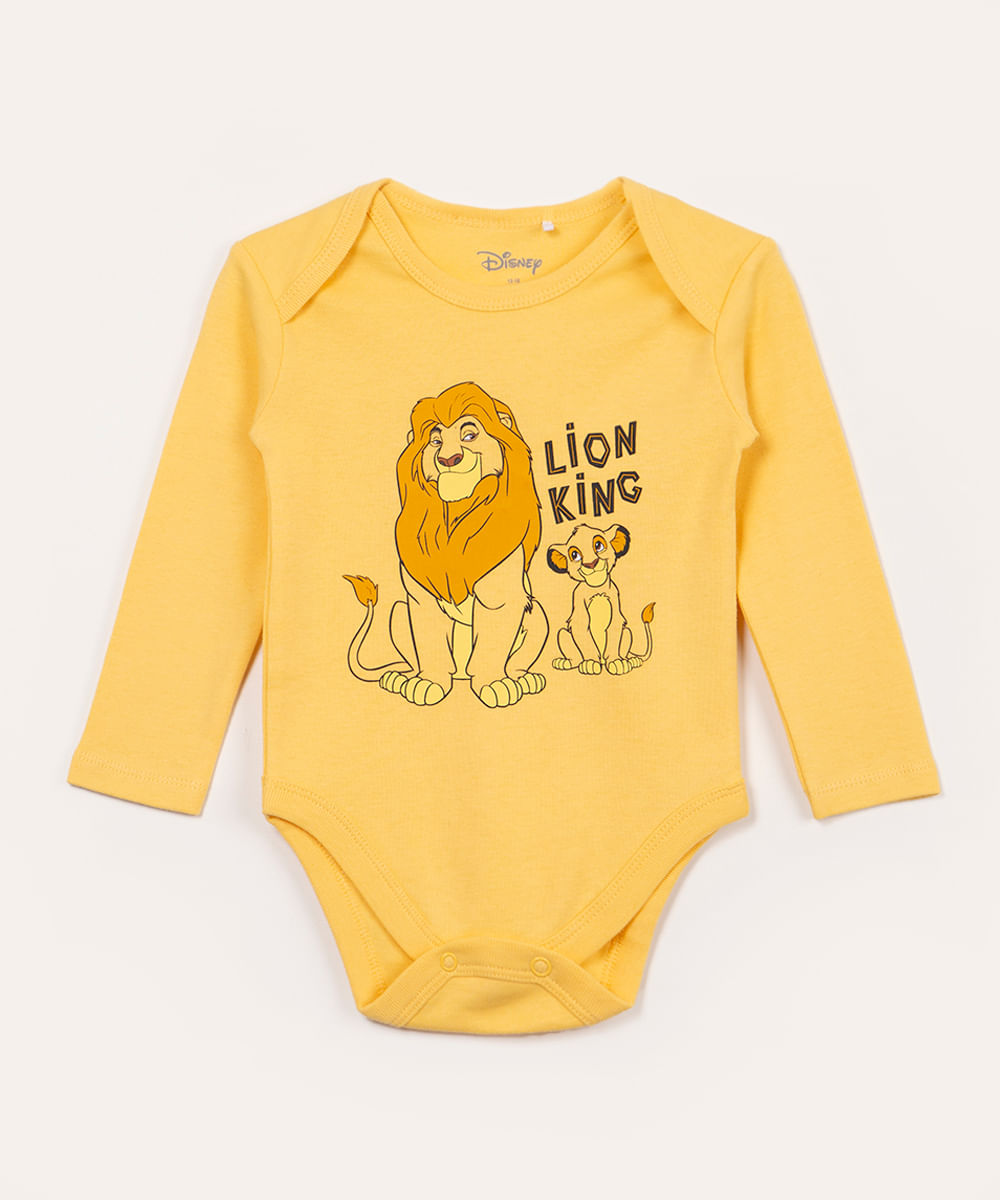 body disney de algodão infantil o rei leão manga longa amarelo