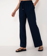 1128Calça Reta Relaxed Cintura Alta Com Elástico E Bolso Azul Marinho0485_2