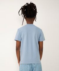Camiseta De Algodão Gola Canelada Manga Curta Azul