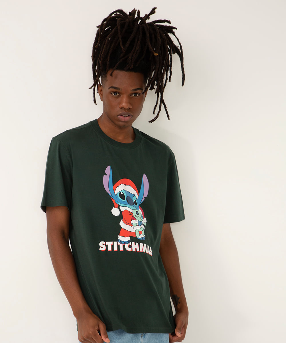 camiseta de algodão stitch manga curta verde