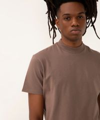 Camisa De Algodão Slim Manga Curta Marrom