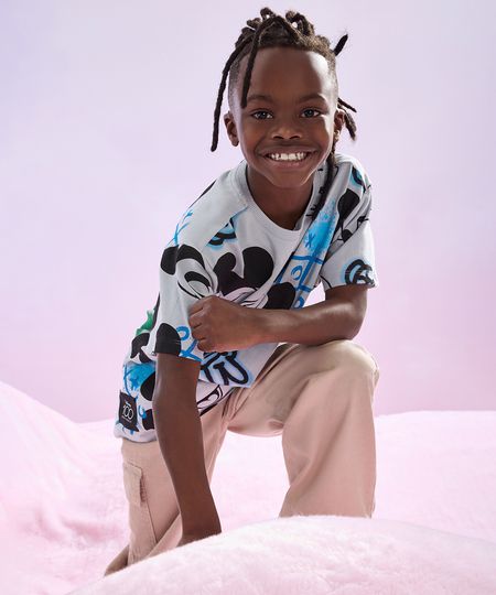 camiseta de algodão infantil mickey manga curta cinza 4