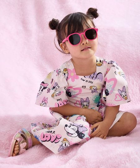 óculos de sol infantil oval com proteção uv rosa Único