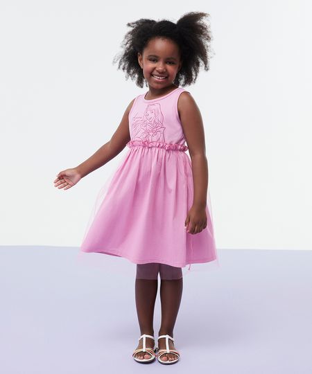 vestido de algodão infantil princesa aurora com tule rosa 4