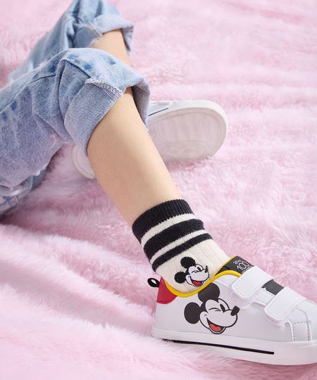 kit de 2 pares de meias infantis mickey e pateta off white 22-25