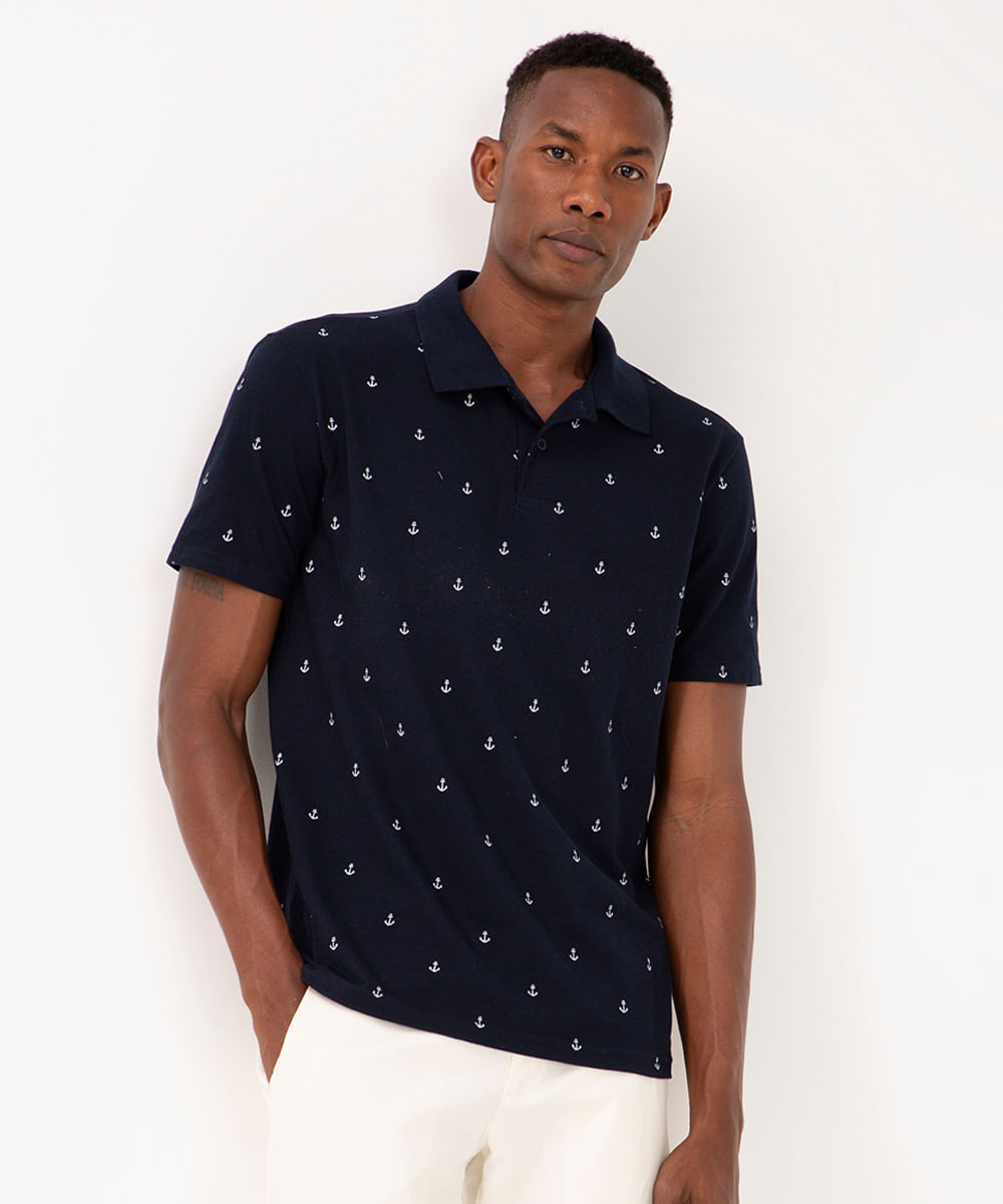 polo comfort casual ancoras azul marinho