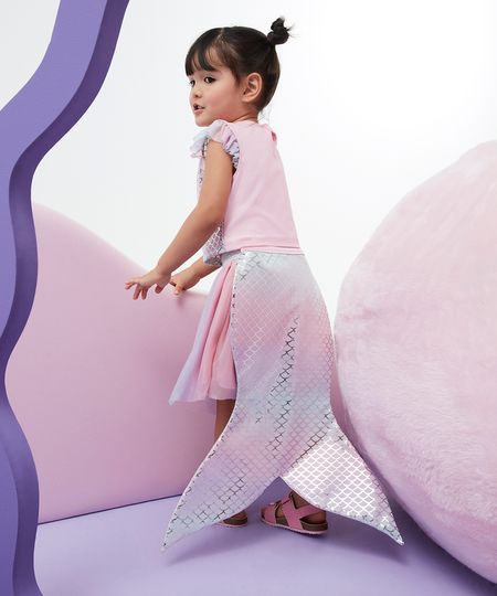 conjunto fantasia sereia metalizada manga curta  rosa 4