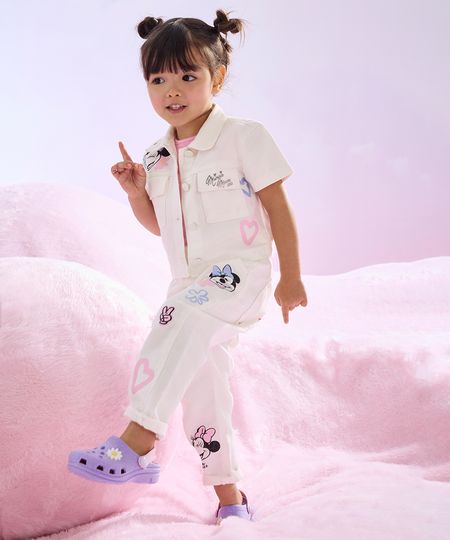 camisa de sarja infantil minnie manga curta off white 1