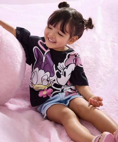 blusa de algodão infantil minnie manga curta preto 1