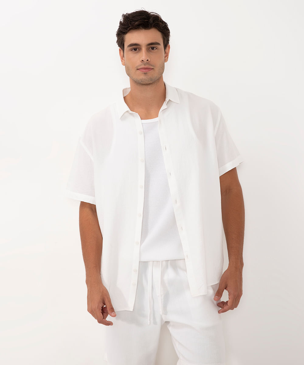camisa com botões manga curta branco BRANCO