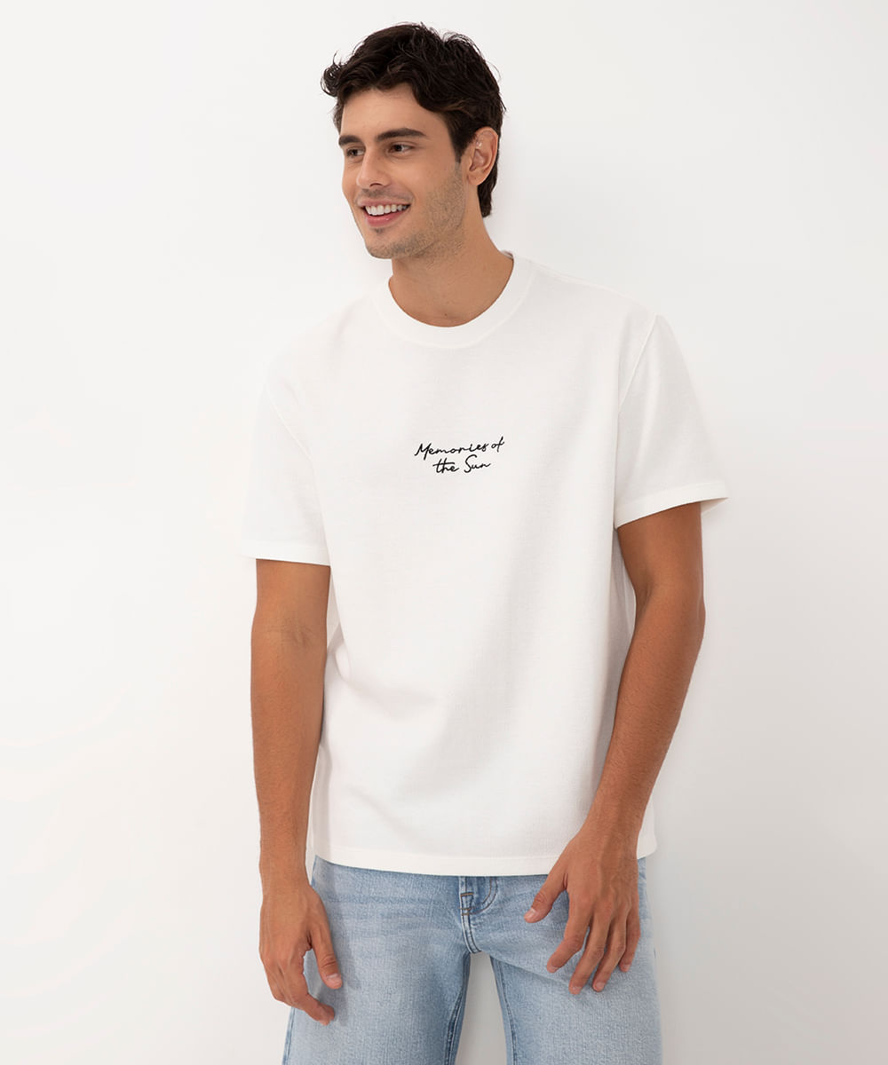 camiseta de algodão texturizada manga curta off white