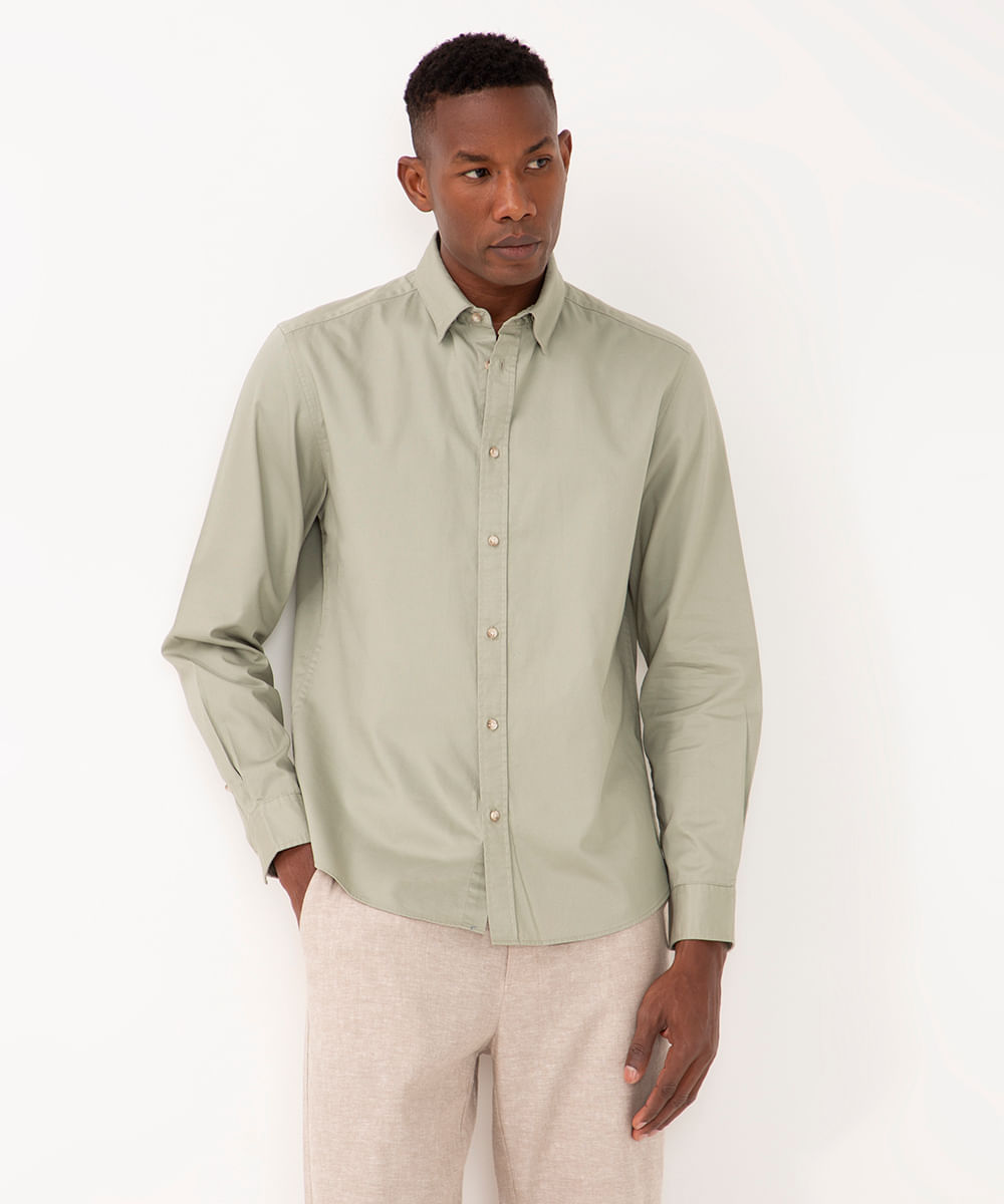 camisa comfort sarja leve manga longa verde médio