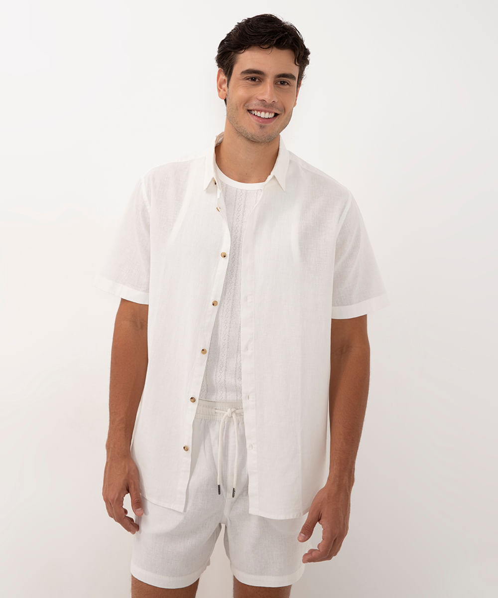 camisa de algodão manga curta branco
