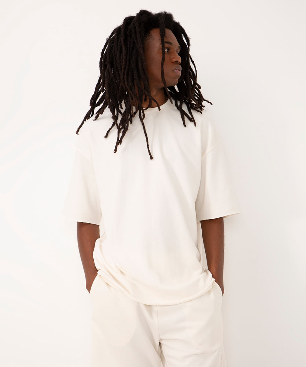 camiseta de algodão oversized gola careca off white