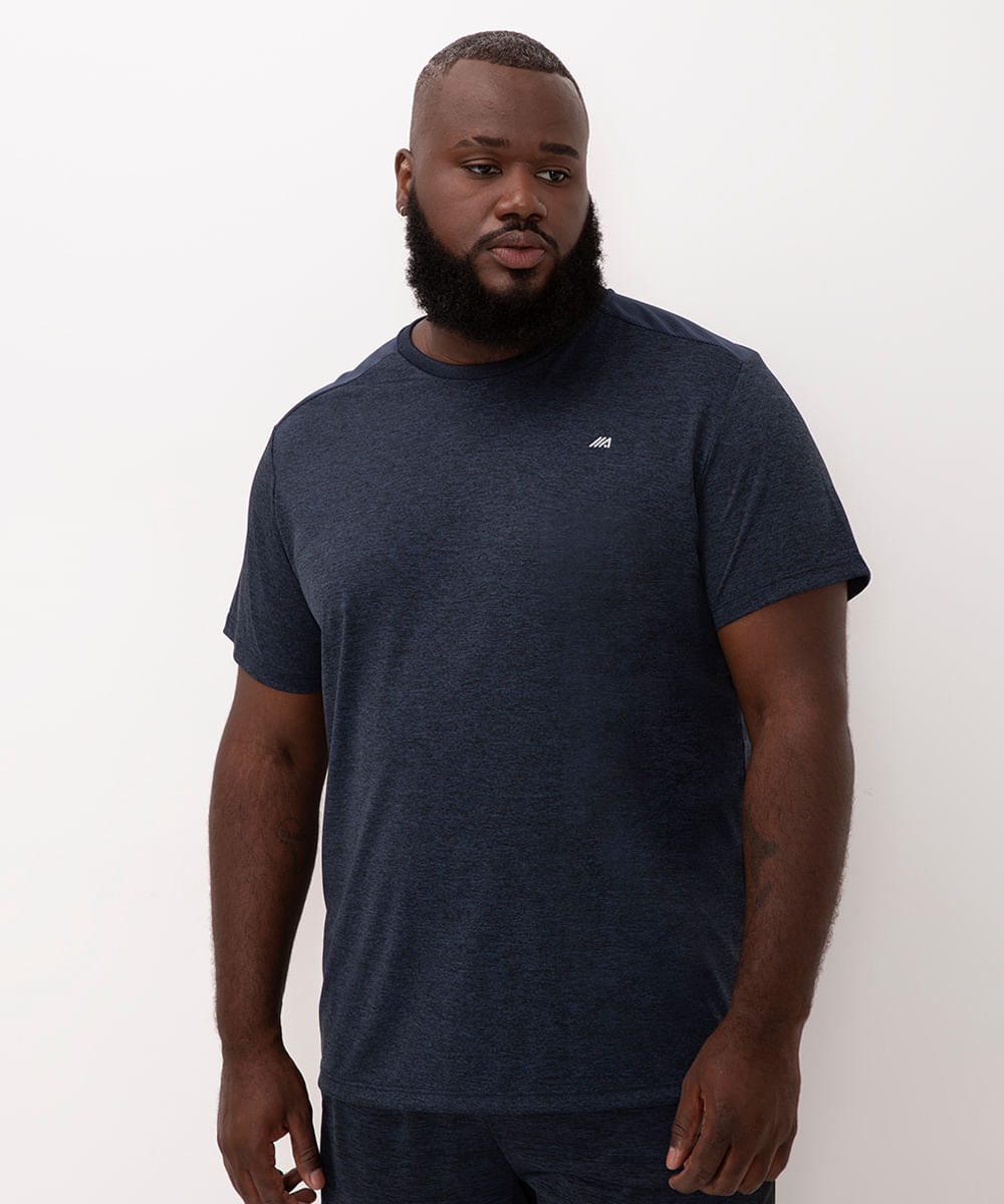 camiseta plus size manga curta esportiva ace preta - azul escuro