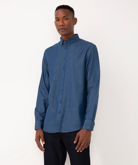 camisa comfort de algodão manga longa azul jeans P