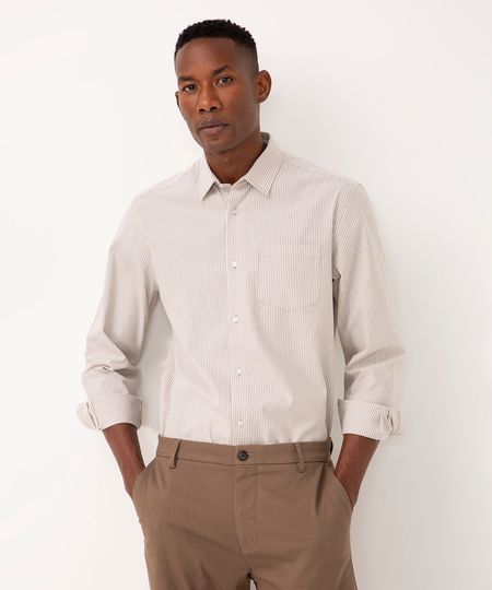 camisa de algodão texturizada manga longa listrada kaki P