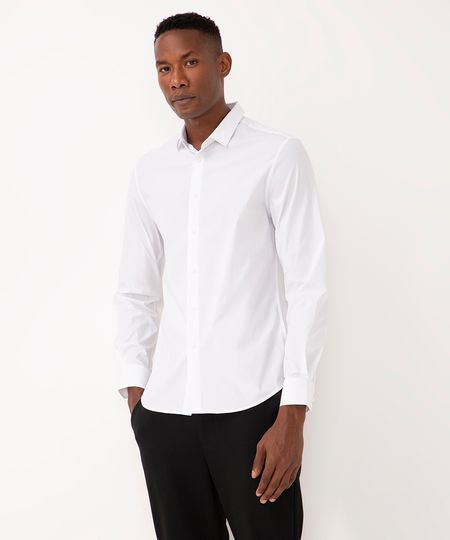 camisa slim de algodão manga longa branco G