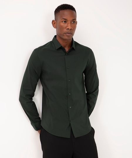 camisa slim de algodão manga longa verde P