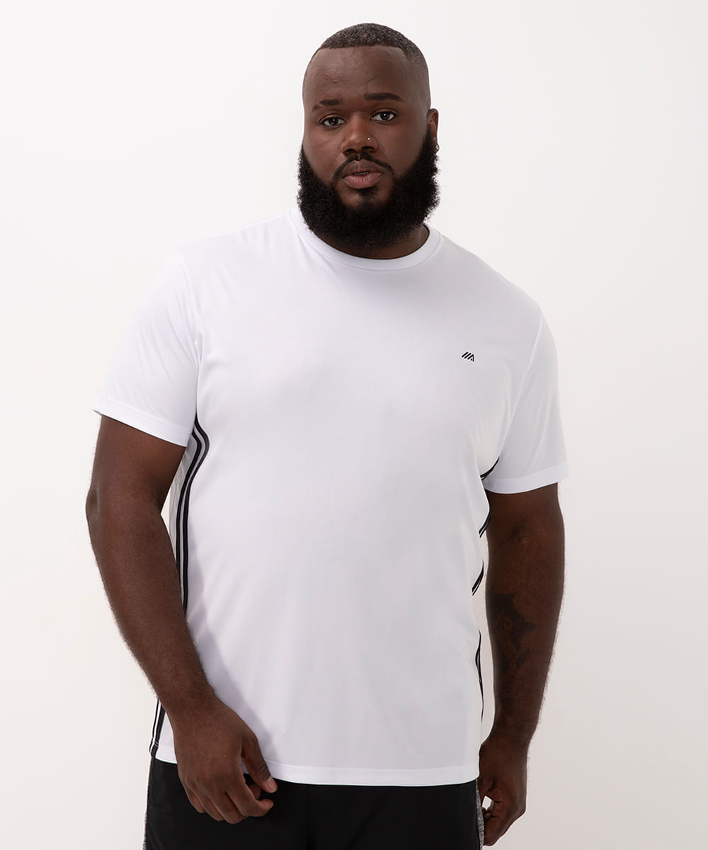 camiseta plus size manga curta esportiva ace branco