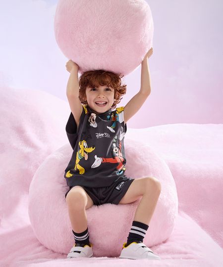 conjunto de moletom infantil turma do mickey com capuz chumbo 1