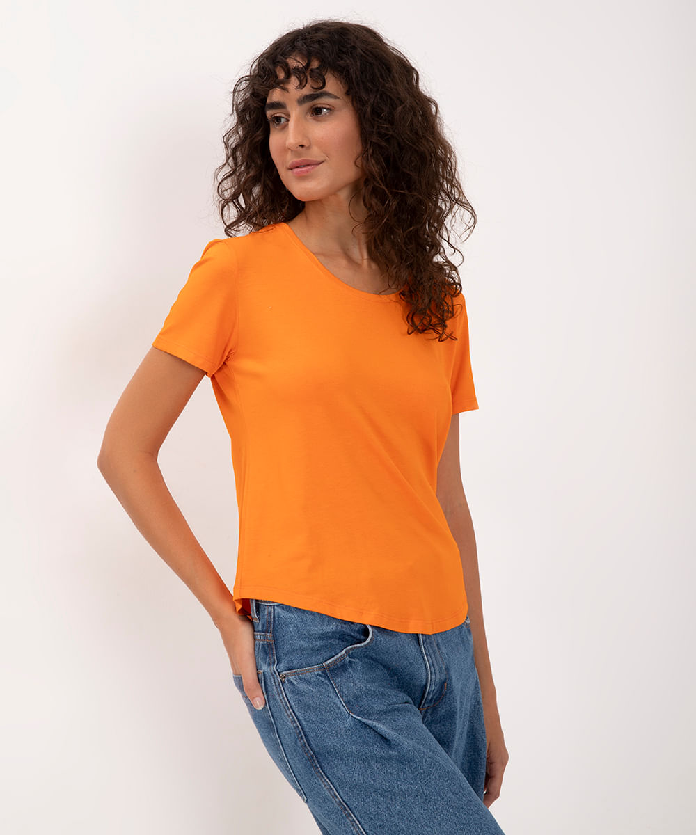 blusa básica manga curta laranja médio