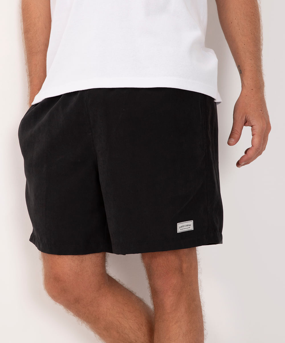 bermuda de suede com bolsos preta