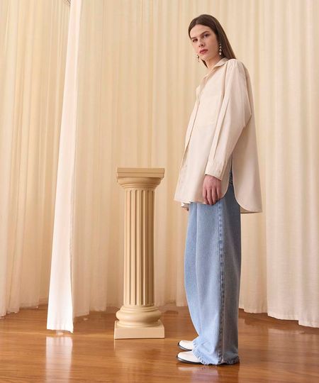 calça jeans wide leg cintura alta mindset gabriella garcia azul claro 34
