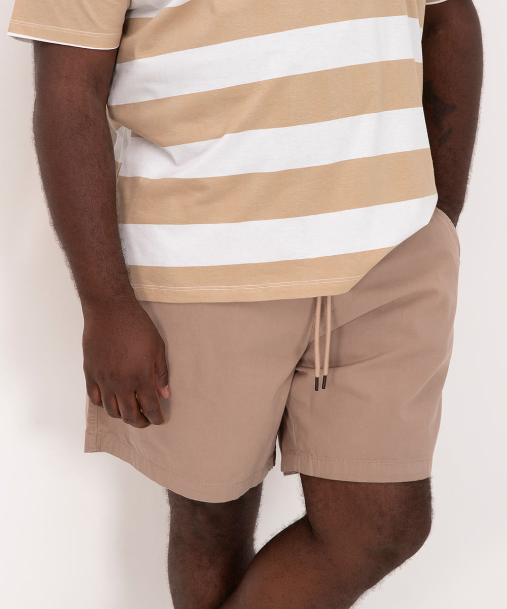 bermuda de sarja plus size com cordão preta - kaki