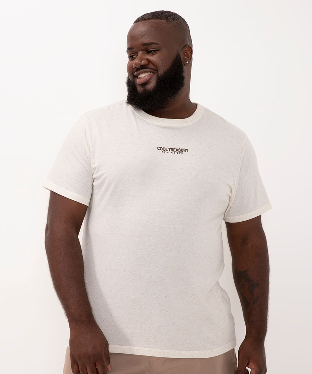 camiseta com linho plus size cool treasury manga curta cru