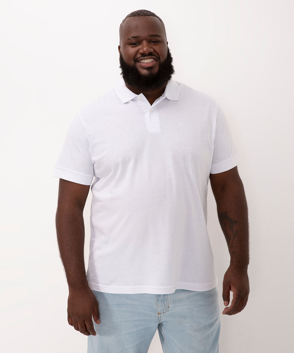 polo tradicional de piquet plus size manga curta branca