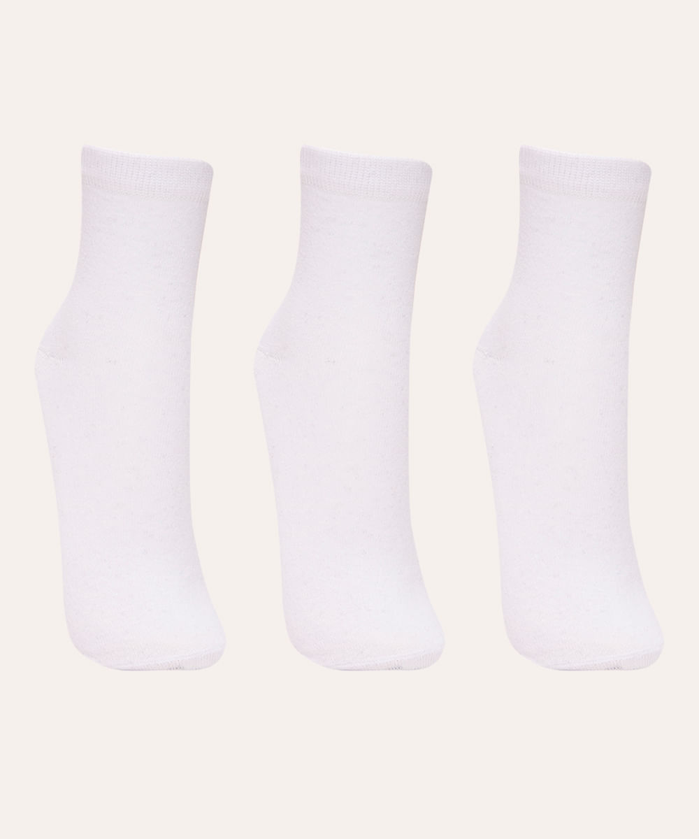 kit de 3 pares de meias cano médio branco
