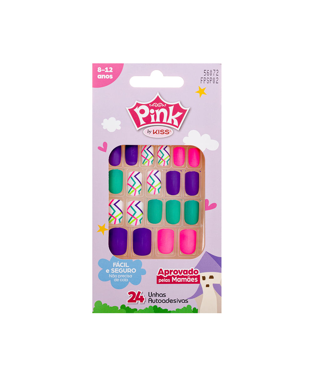 unha postiça infantil kiss new youk pink neon party única unha postiça infantil kiss new youk pink neon party única