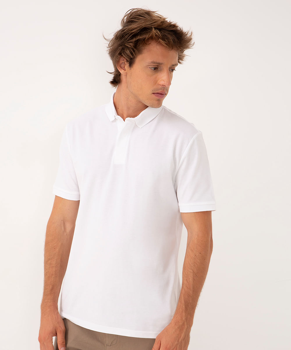 polo de algodão manga curta branco