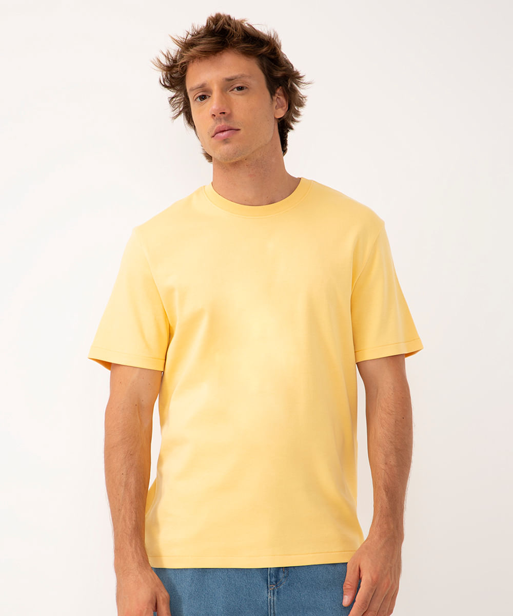 camiseta básica de algodão peruano manga curta - AMARELO