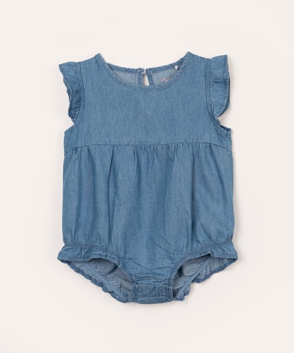 body jeans infantil com babado azul 0-3